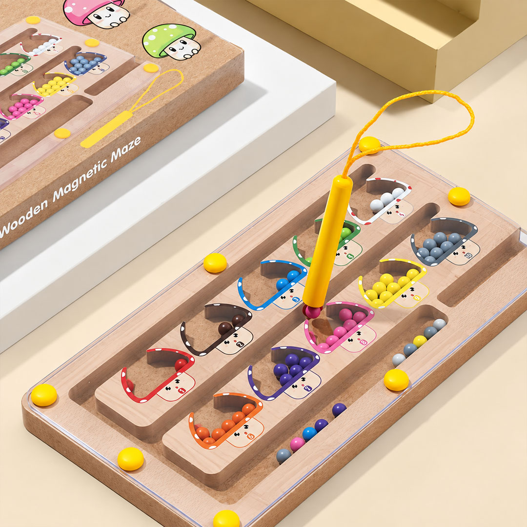 Wooden Magnetic Maze Bead Sorting and Counting Toy