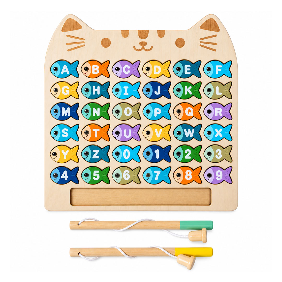 Wooden Alphabet and Number Matching Magnetic Fishing Game
