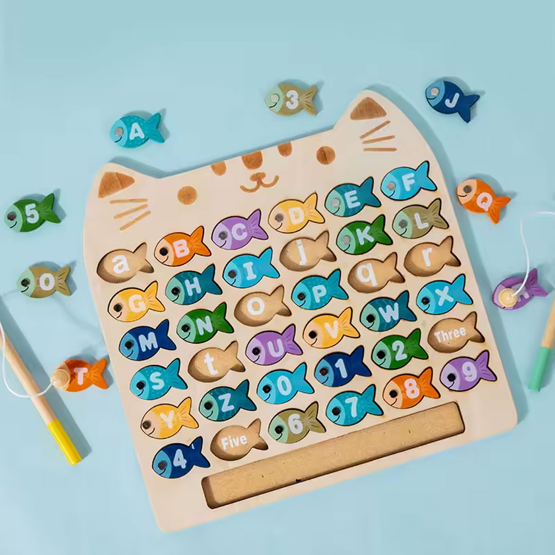 Wooden Alphabet and Number Matching Magnetic Fishing Game