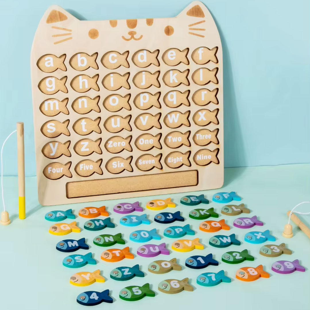 Wooden Alphabet and Number Matching Magnetic Fishing Game