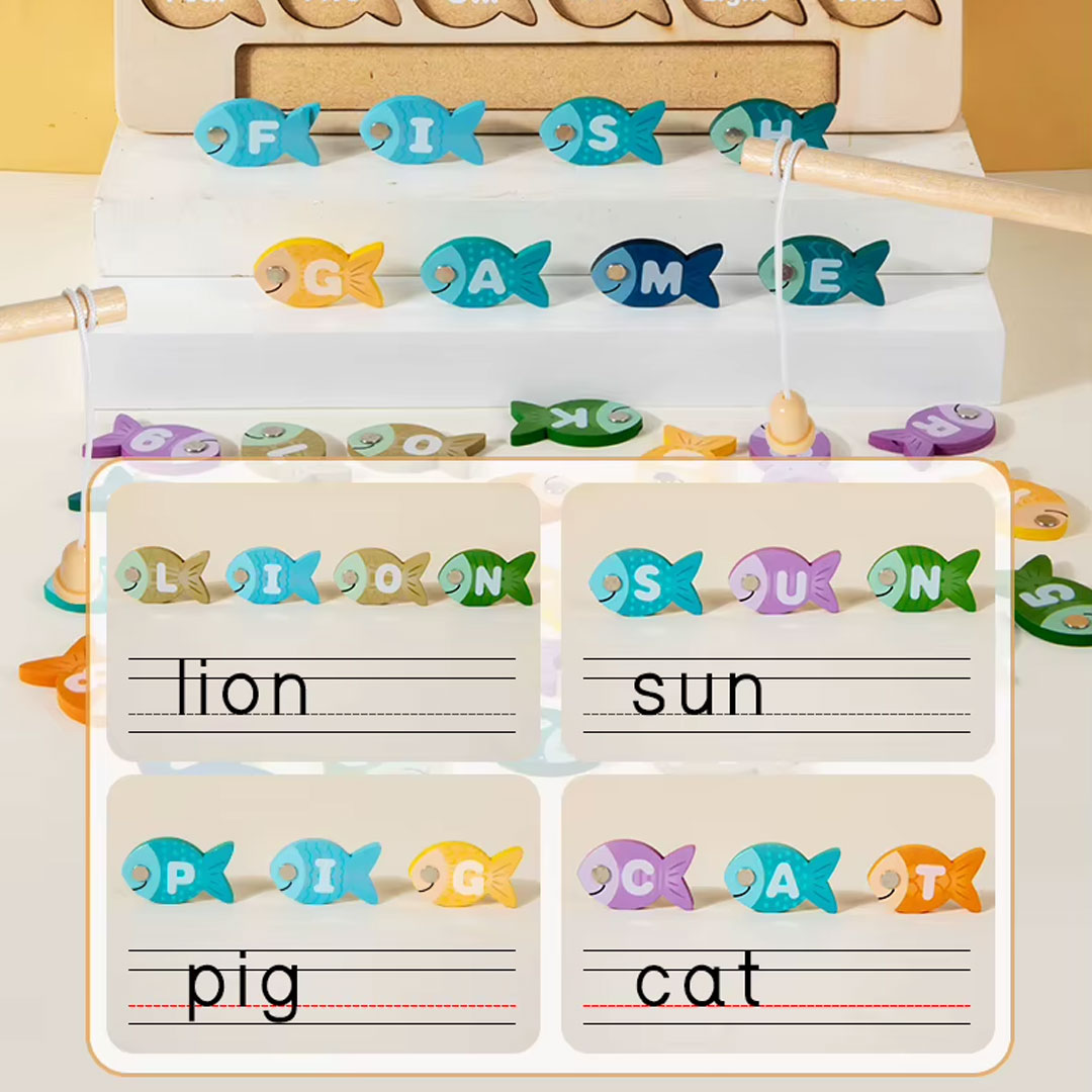 Wooden Alphabet and Number Matching Magnetic Fishing Game