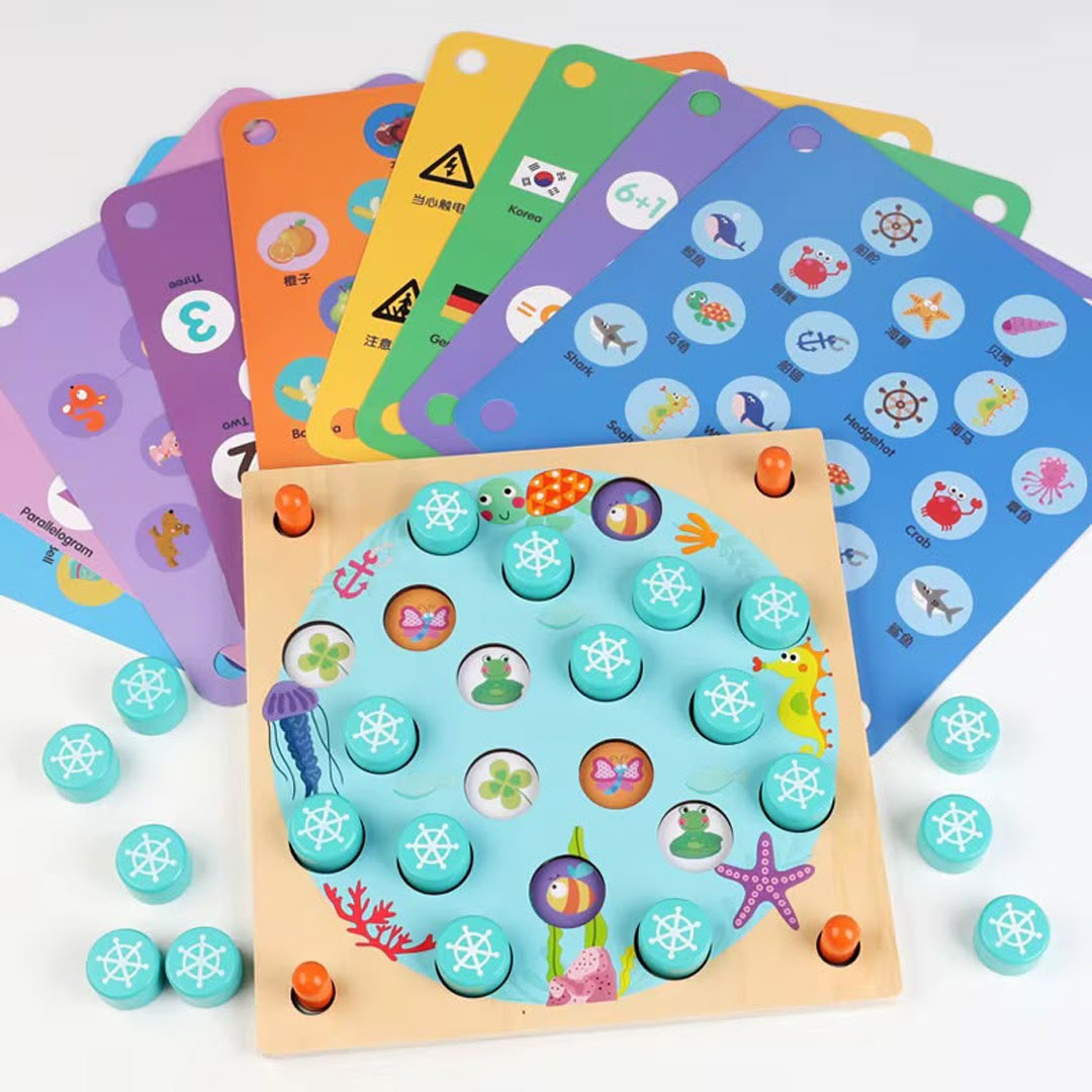 Wooden Memory Matching Game with 10 Double Sided Cards