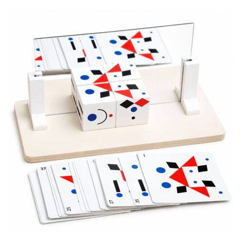 Wooden Mirror Cube Puzzle with 20 Pattern Cards for Kids