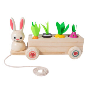 Wooden Veggie Rabbit Pull Cart Toy