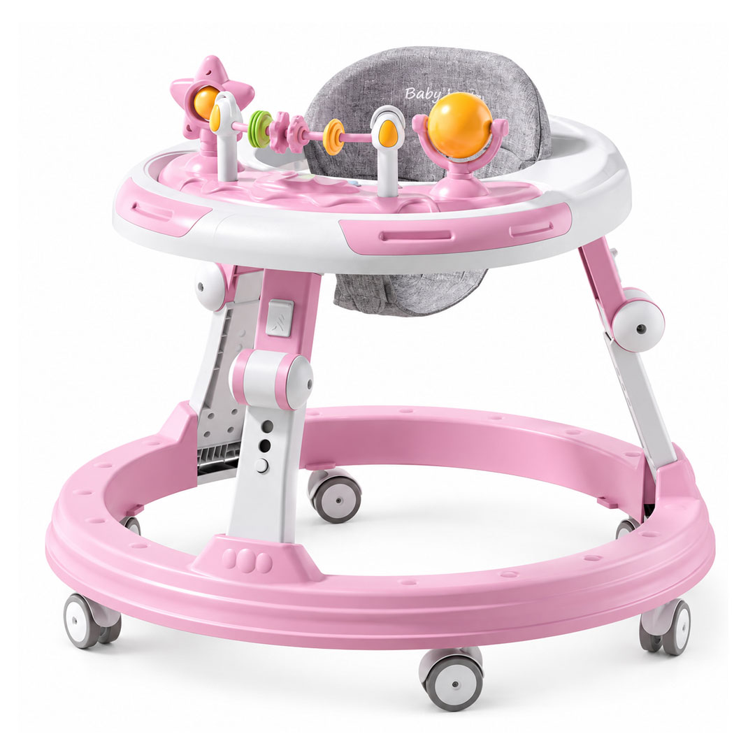 Height Adjustable Baby Walker with Musical Toy Tray