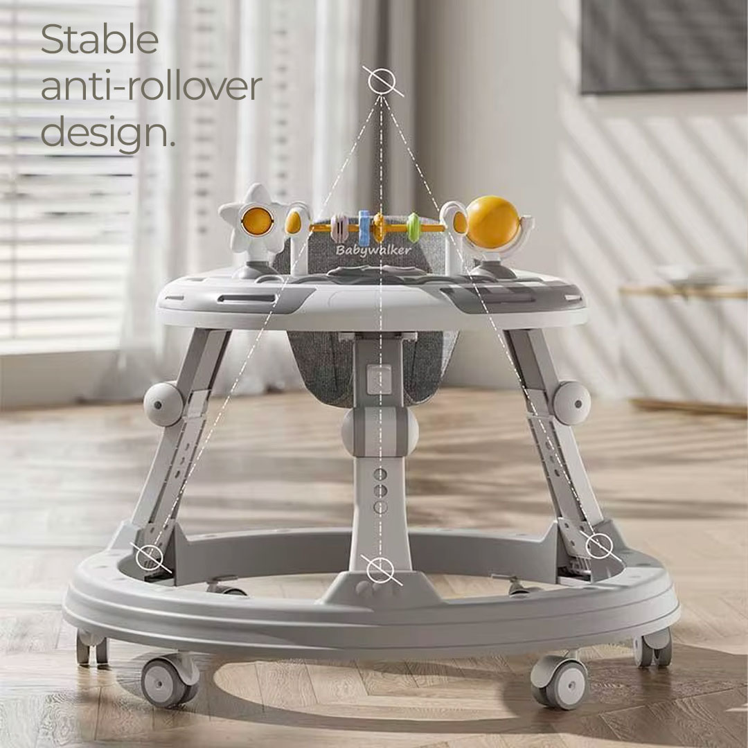Height Adjustable Baby Walker with Musical Toy Tray