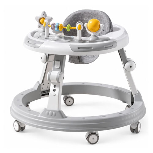 Height Adjustable Baby Walker with Musical Toy Tray