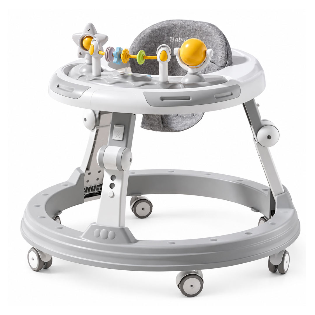 Height Adjustable Baby Walker with Musical Toy Tray