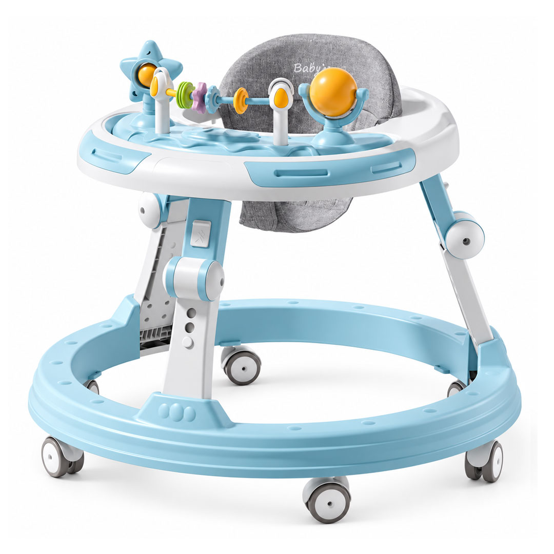 Height Adjustable Baby Walker with Musical Toy Tray