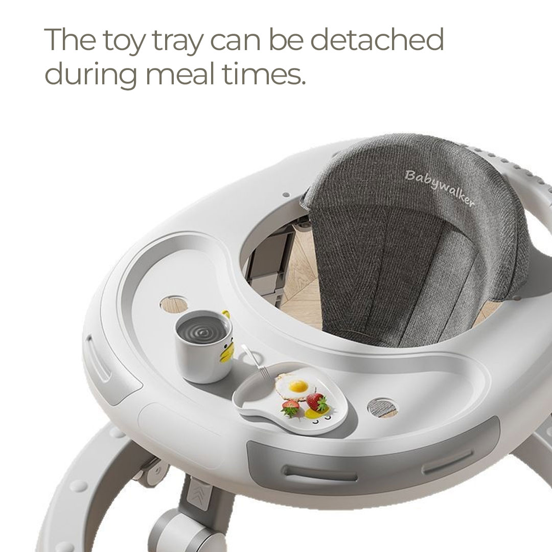 Height Adjustable Baby Walker with Musical Toy Tray