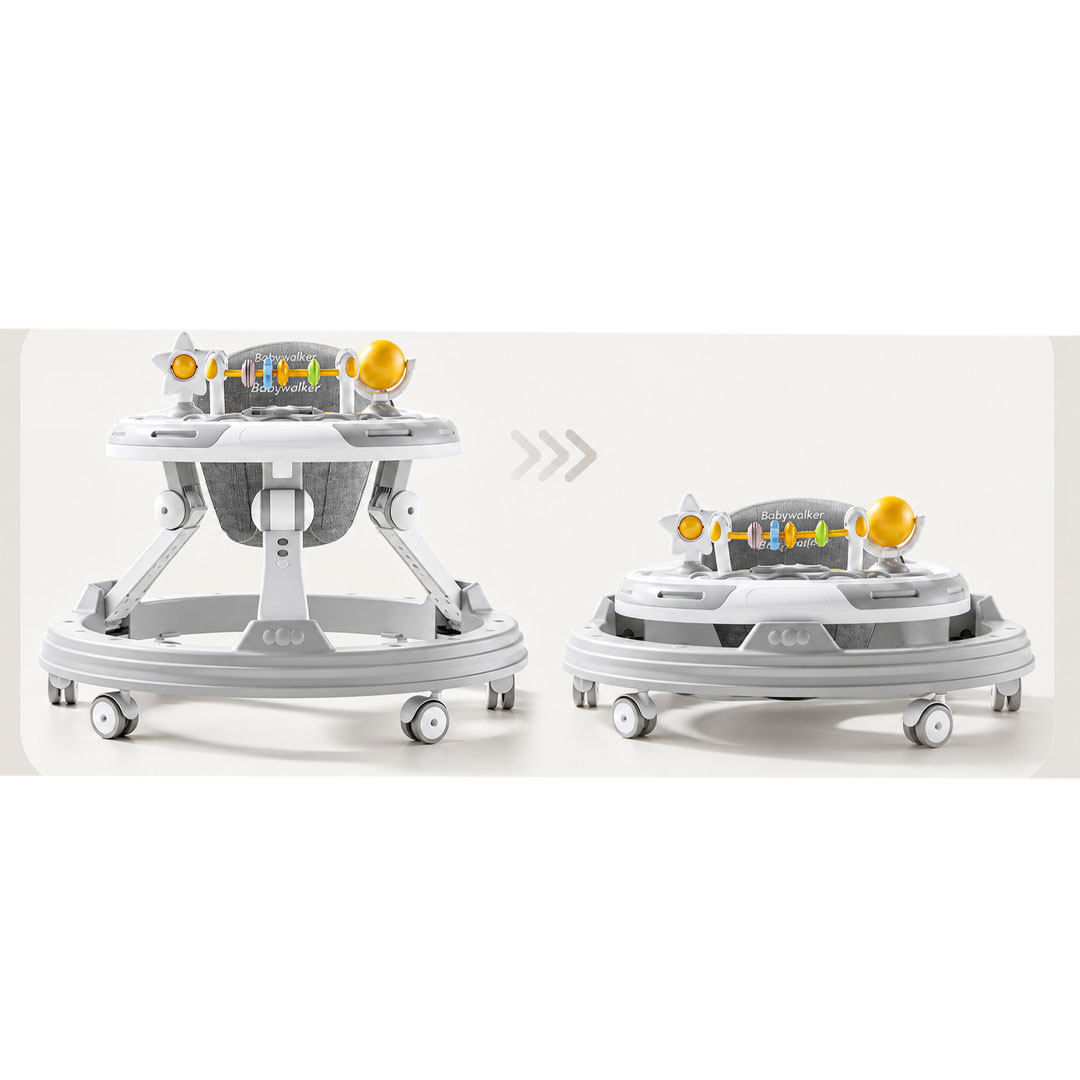 Height Adjustable Baby Walker with Musical Toy Tray