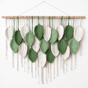 green-white-leaf-wall-hanging-1 80x60cm Macrame Wall Hanging Leaf Design Wall Decor