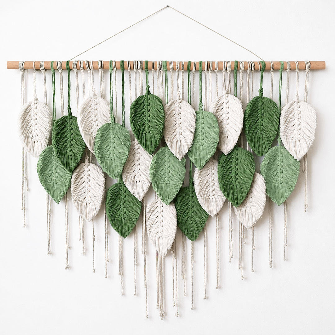 80x60cm Macrame Wall Hanging Leaf Design Wall Decor