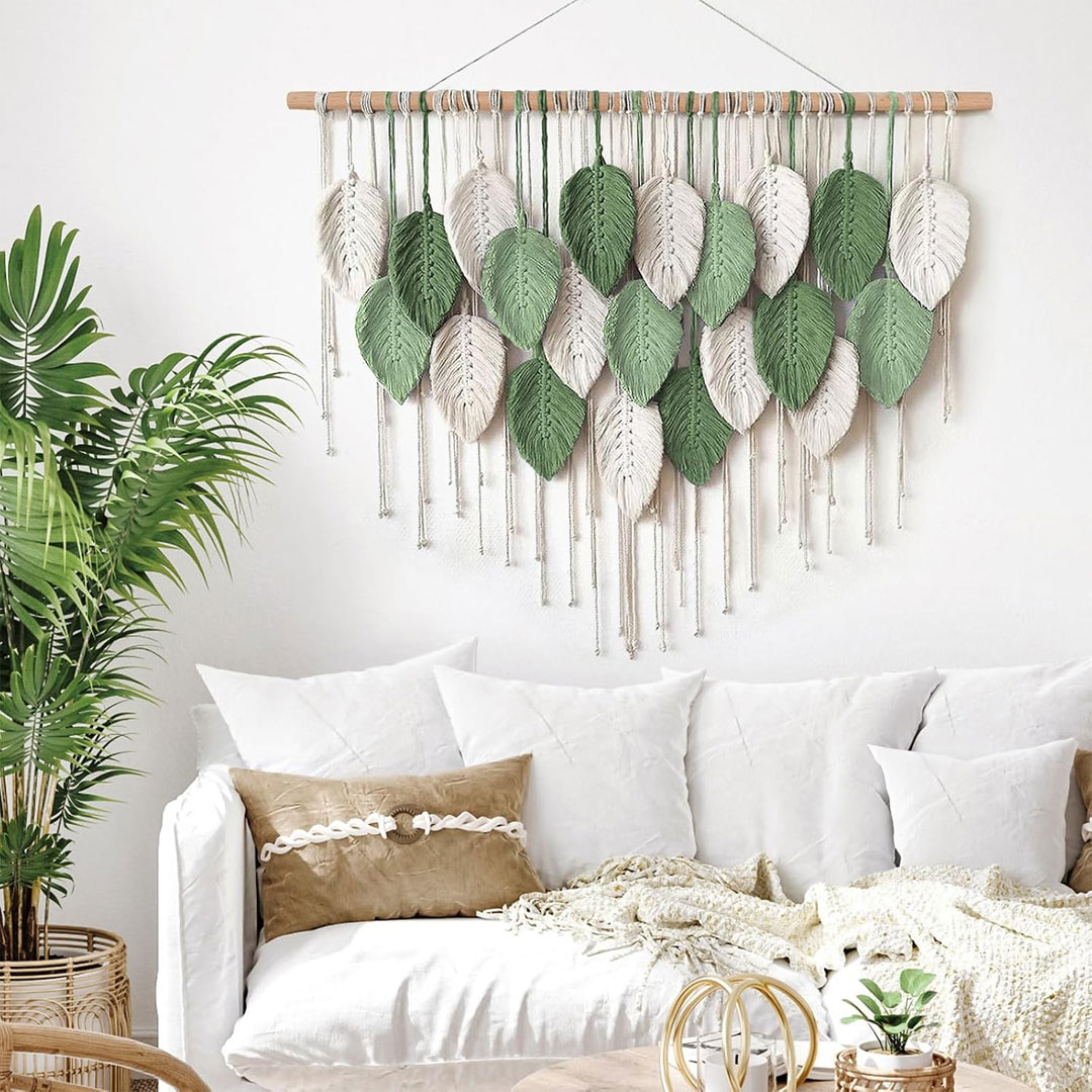 80x60cm Macrame Wall Hanging Leaf Design Wall Decor