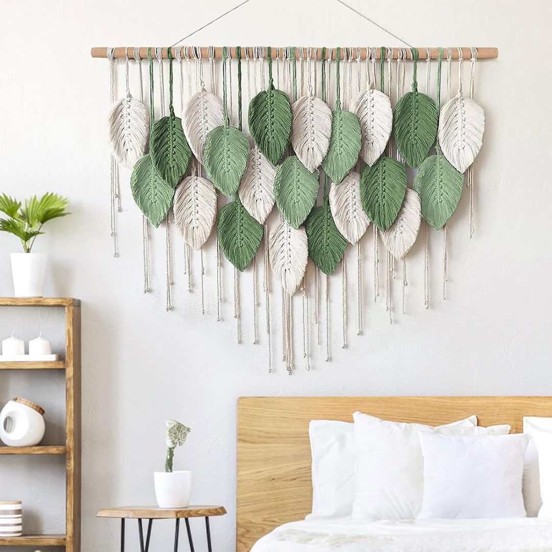 80x60cm Macrame Wall Hanging Leaf Design Wall Decor