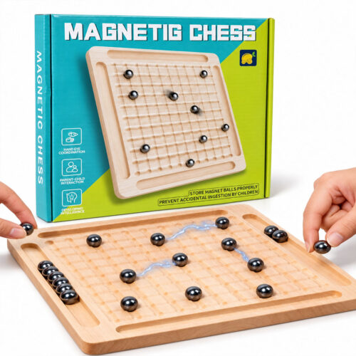 Magnetic Ball Chess Board Game – Wooden Tabletop Magnetic Induction Strategy Game