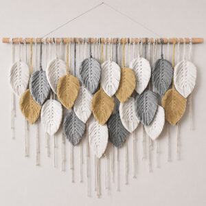 white-brown-grey-leaf-wall-hanging-1 80x60cm Macrame Wall Hanging Leaf Design Wall Decor