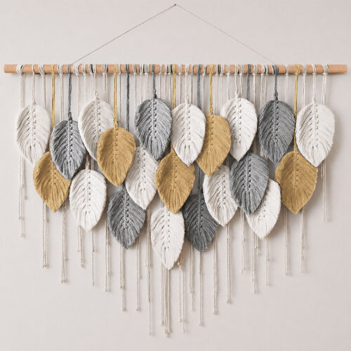 80x60cm Macrame Wall Hanging Leaf Design Wall Decor