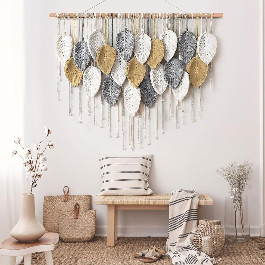 80x60cm Macrame Wall Hanging Leaf Design Wall Decor