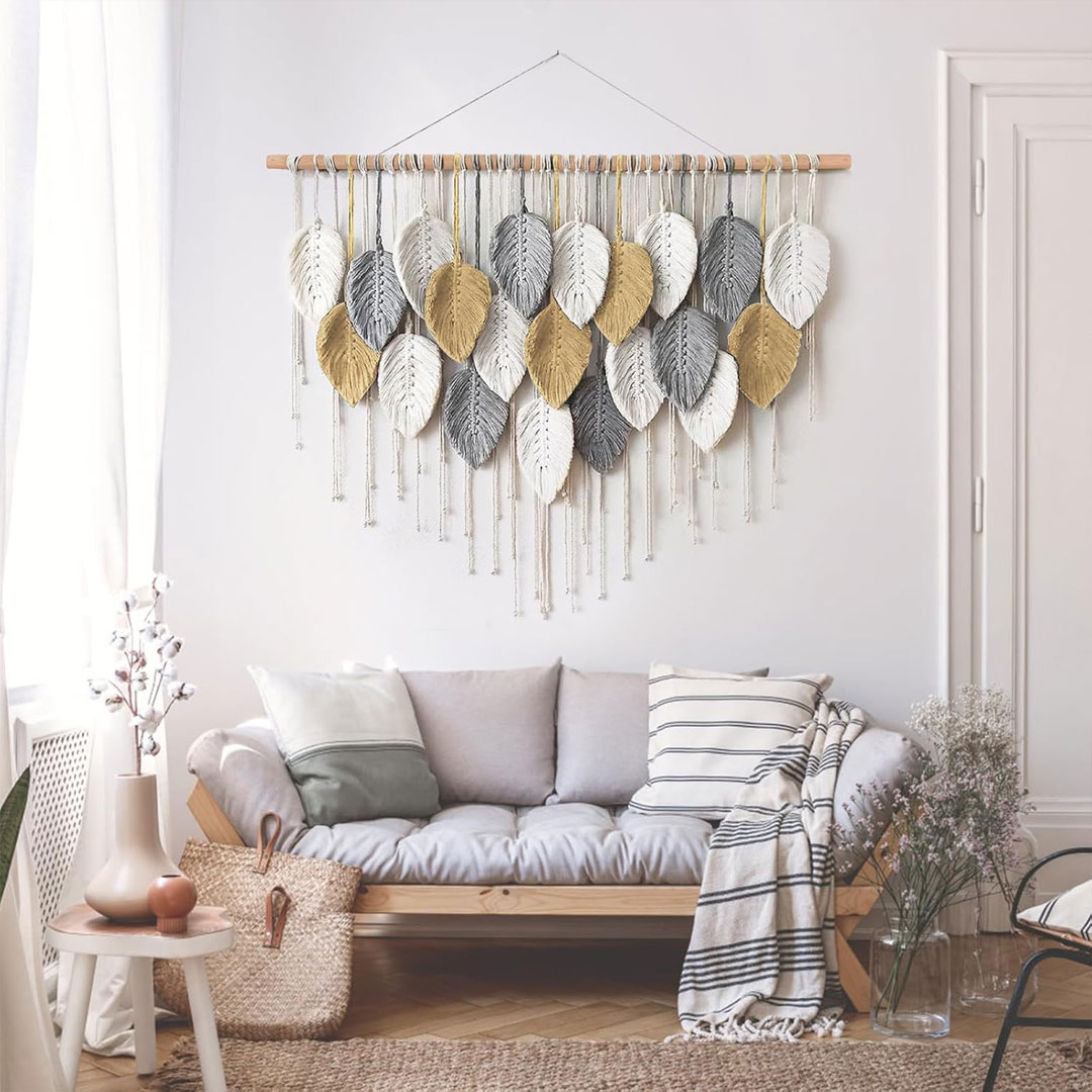 80x60cm Macrame Wall Hanging Leaf Design Wall Decor
