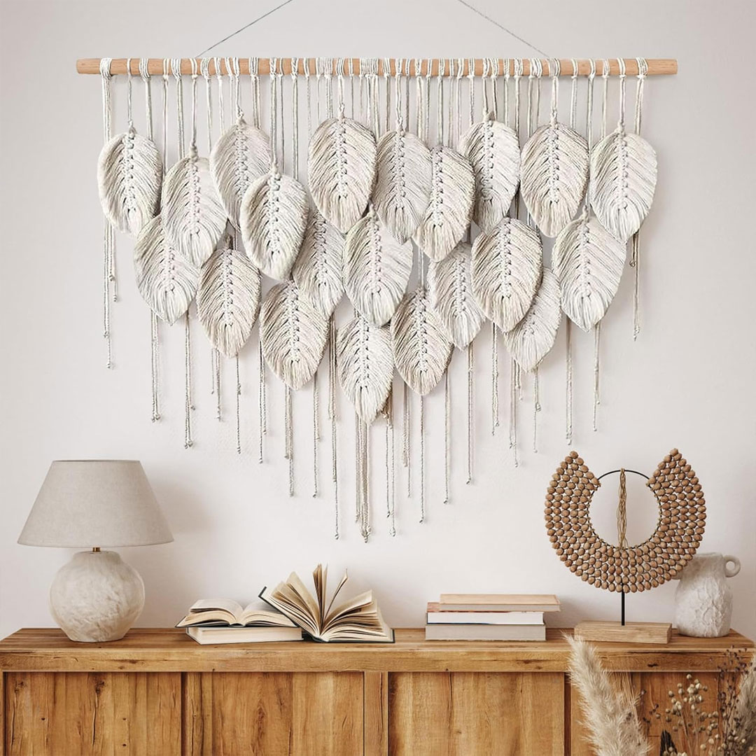 80x60cm Macrame Wall Hanging Leaf Design Wall Decor