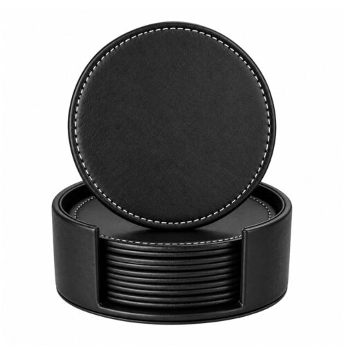 6pc PU Leather Coaster Set with Holder