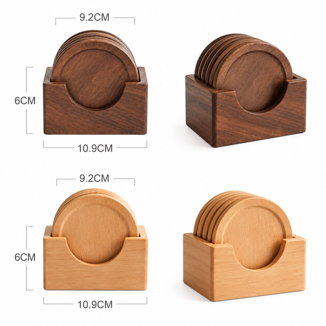6pc Solid Wood Coaster Set with Holder